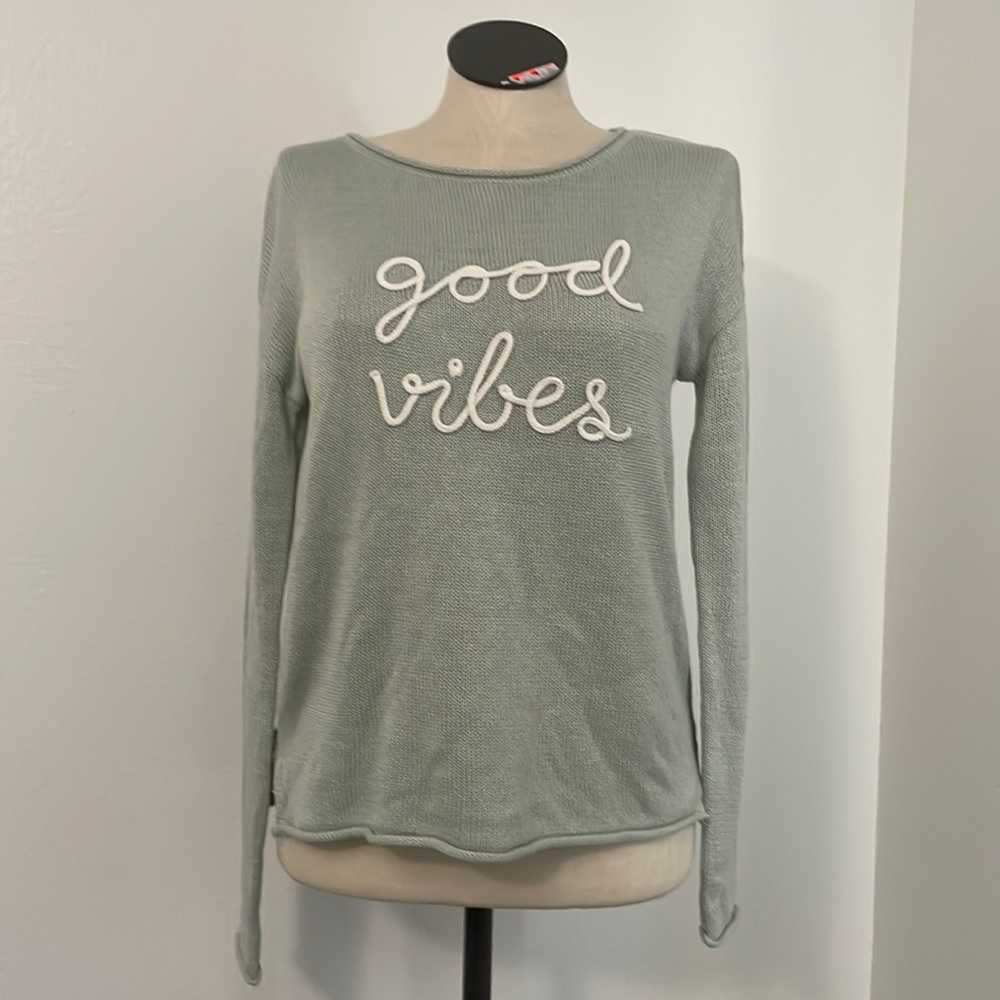 Good Vibes mint green knit sweater